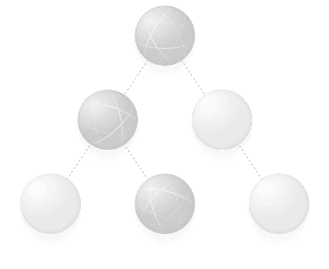 A tree structure of 3D spheres are connected by lines